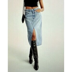 Abercrombie & Fitch Women High Rise Midi Jean Denim Skirt 26/2 Blue